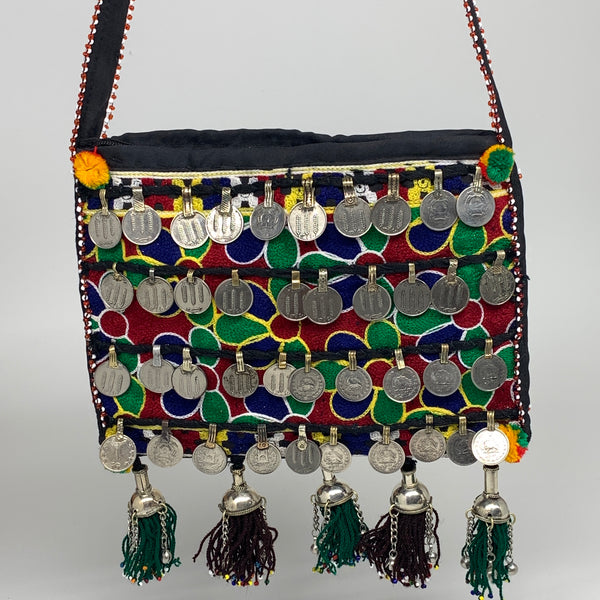 550g,10"x8"Turkmen Handbag Purse Crossbody Handmade Silk Coin @Afghanistan,P136