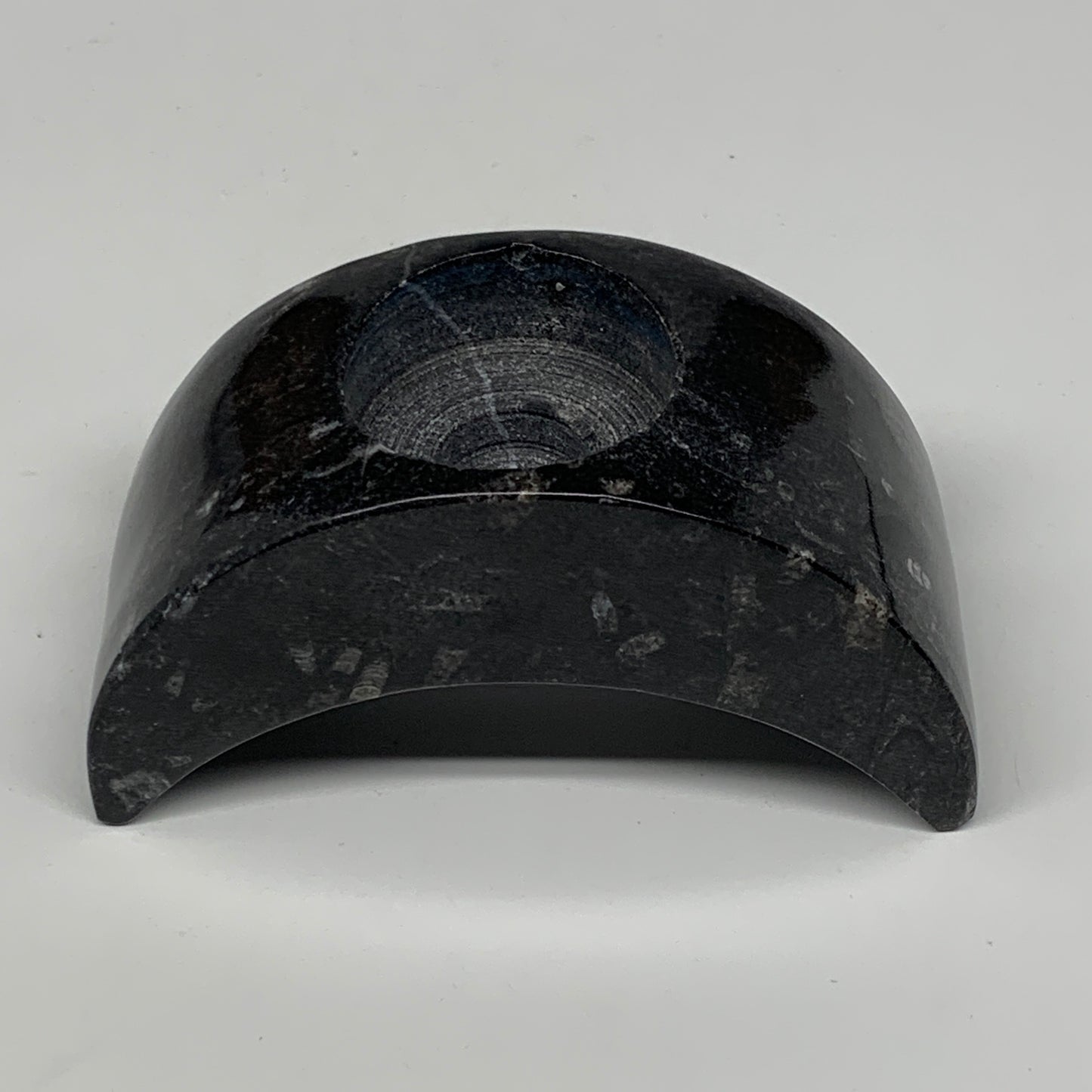 424g, 4.6" x 2" x 1.3" Moon Shape Fossils Orthoceras Candle Holder, B8694