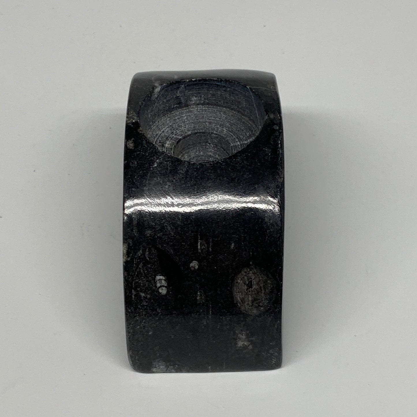 424g, 4.6" x 2" x 1.3" Moon Shape Fossils Orthoceras Candle Holder, B8694