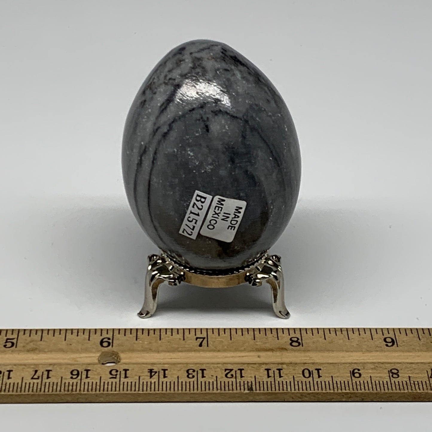 209.9g, 2.6"x1.9" Natural Gray Onyx Egg Gemstone Mineral, from Mexico, B21572
