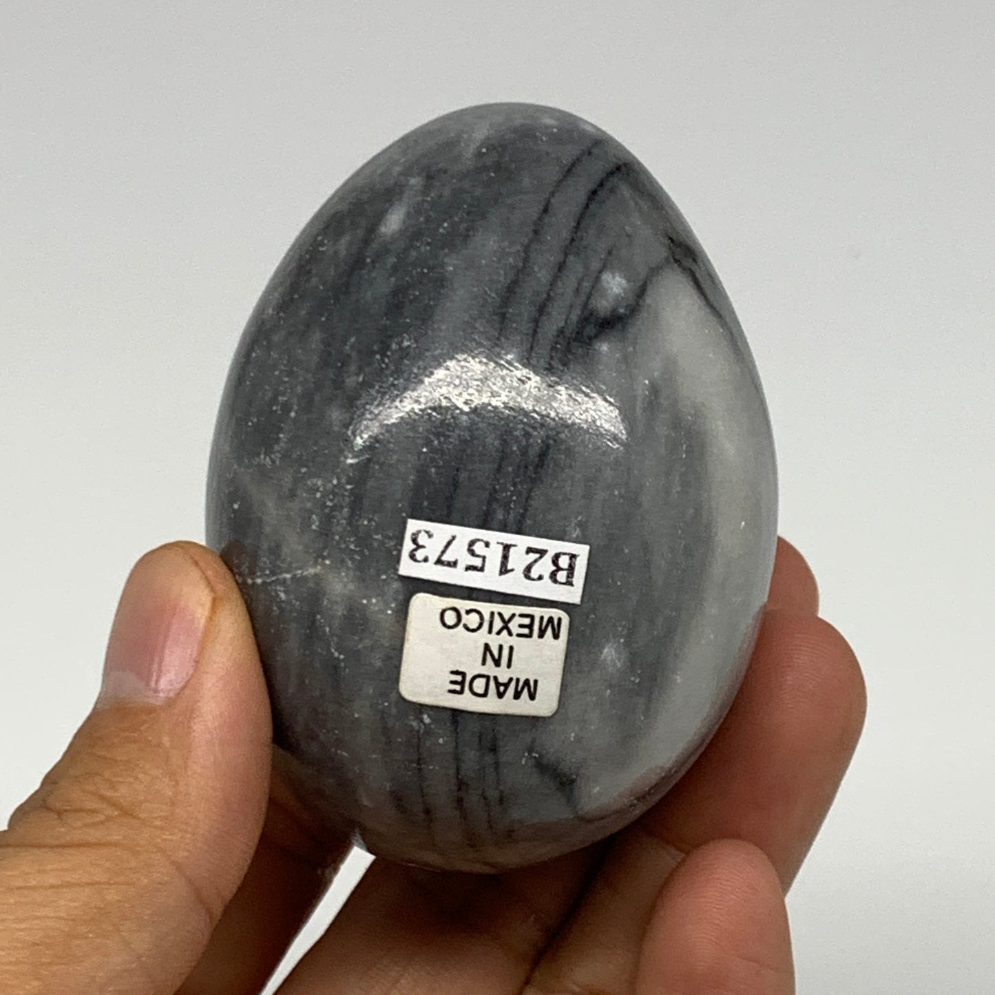 221.4g, 2.6"x1.9" Natural Gray Onyx Egg Gemstone Mineral, from Mexico, B21573