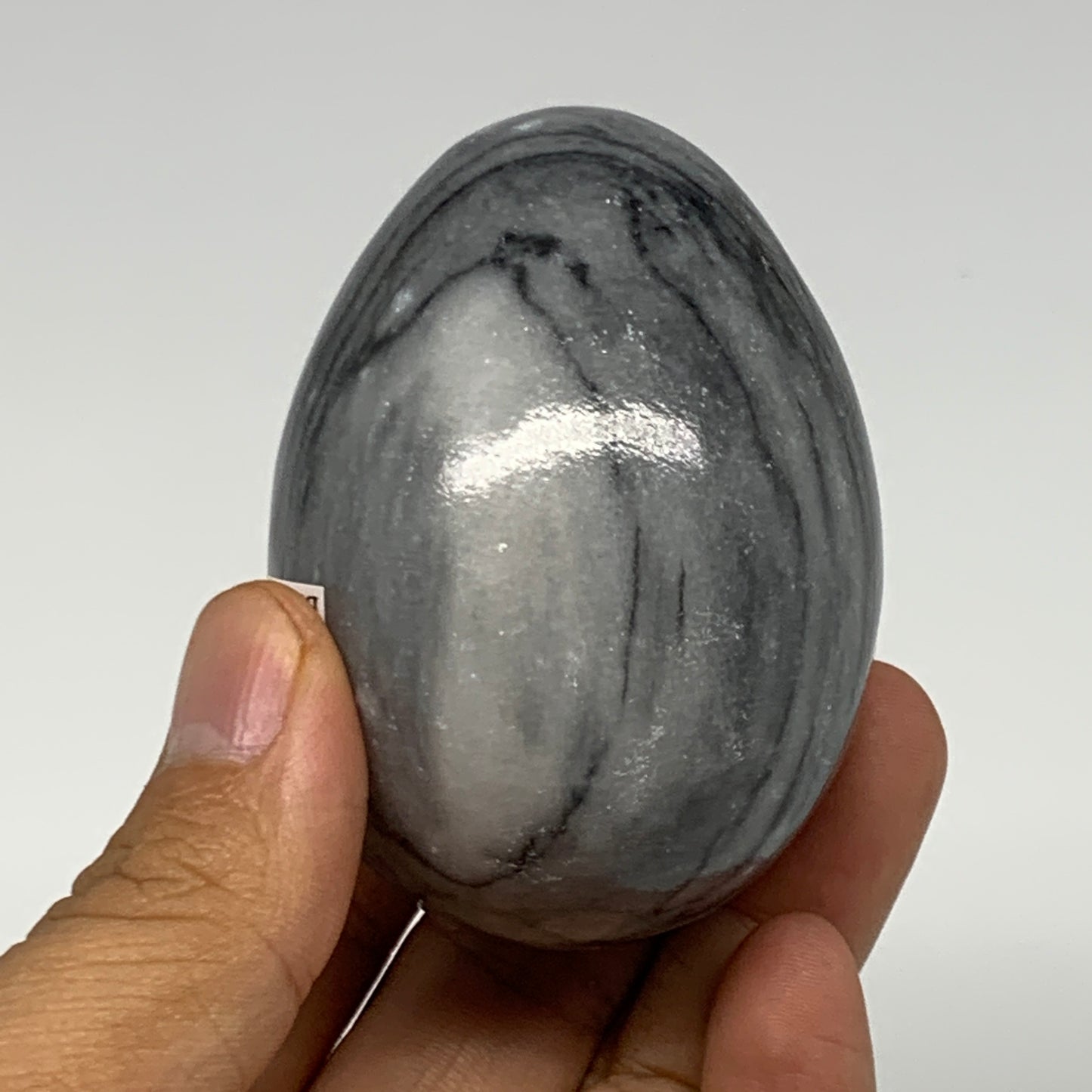 221.4g, 2.6"x1.9" Natural Gray Onyx Egg Gemstone Mineral, from Mexico, B21573