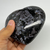 575g,3.7"x4.1"x1.5" Indigo Gabro Merlinite Heart Gemstone @Madagascar,B19894