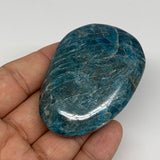 91.5g,2.5"x1.7"x0.8" Blue Apatite Palm-Stone Polished Reiki @Madagascar, B12051