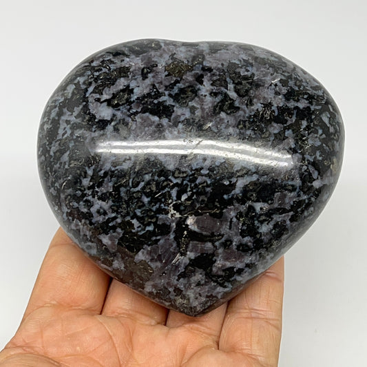 444.2g,3.2"x3.4"x1.6" Indigo Gabro Merlinite Heart Gemstone @Madagascar,B19897