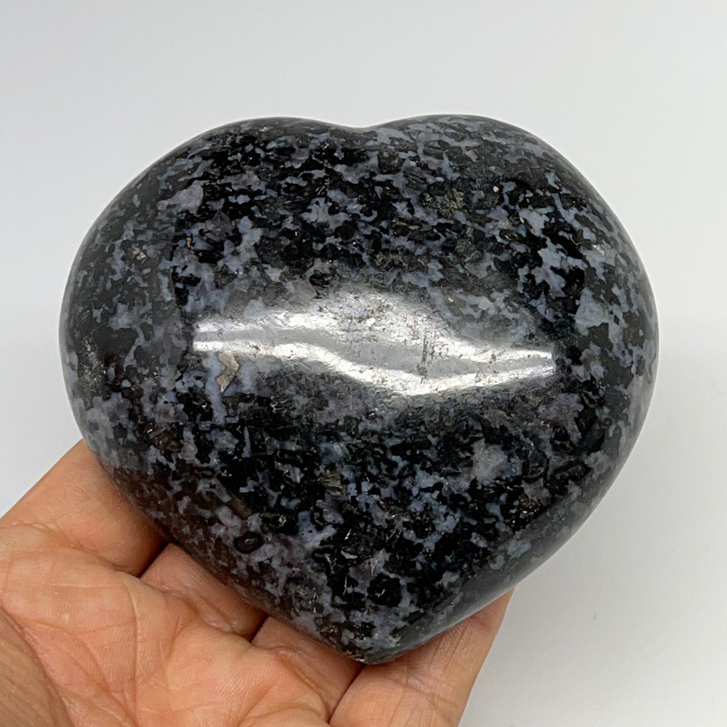 444.2g,3.2"x3.4"x1.6" Indigo Gabro Merlinite Heart Gemstone @Madagascar,B19897