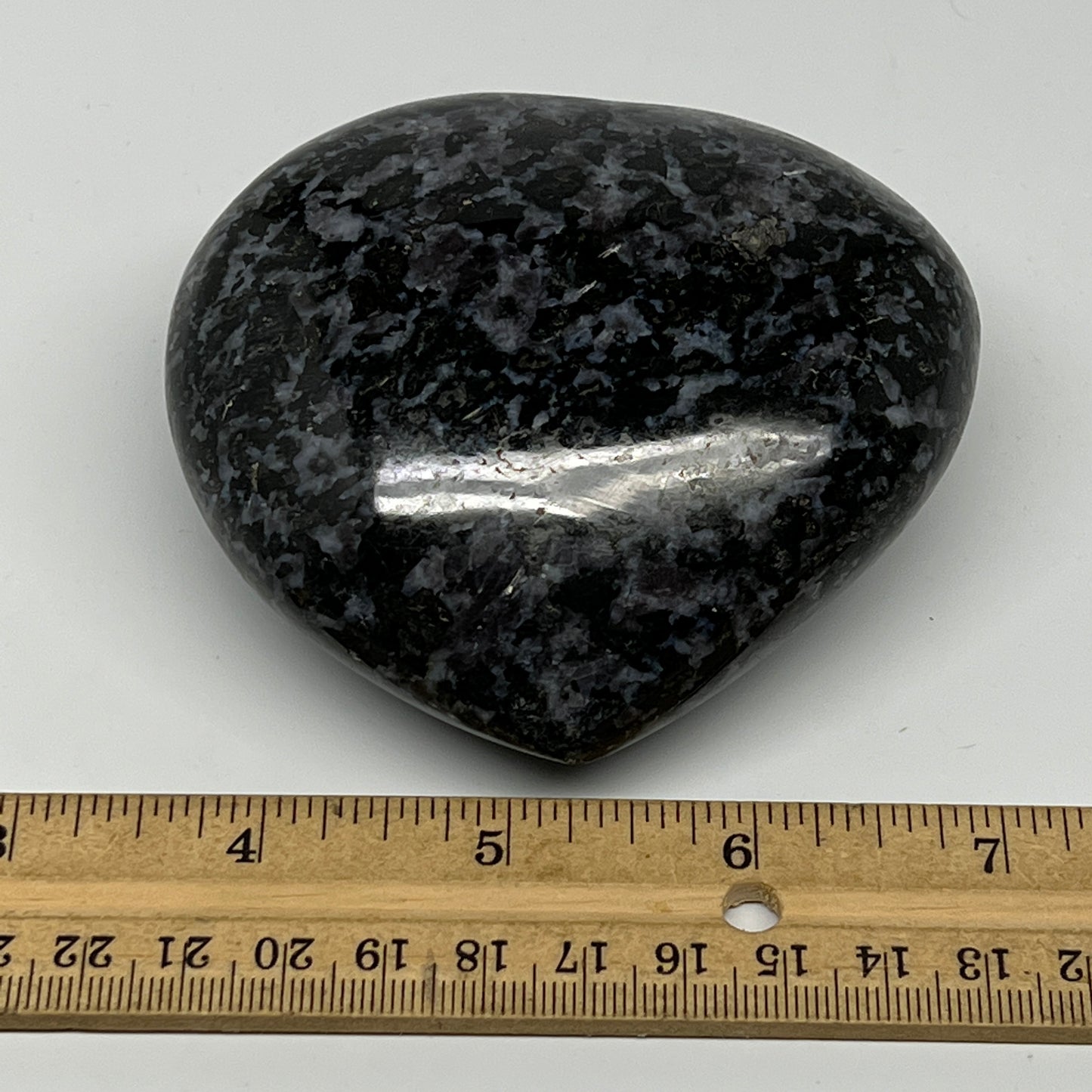 444.2g,3.2"x3.4"x1.6" Indigo Gabro Merlinite Heart Gemstone @Madagascar,B19897