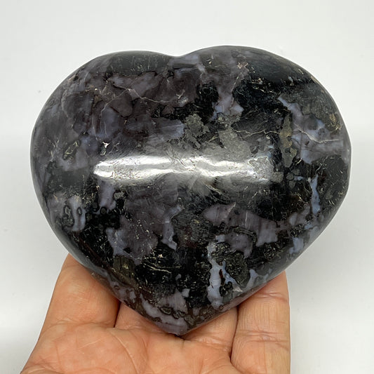 473.9g,3.4"x3.7"x1.5" Indigo Gabro Merlinite Heart Gemstone @Madagascar,B19898
