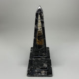 1346g, 9.75" x 3.6" Black Fossils Orthoceras Tower Marble @Morocco, B8700