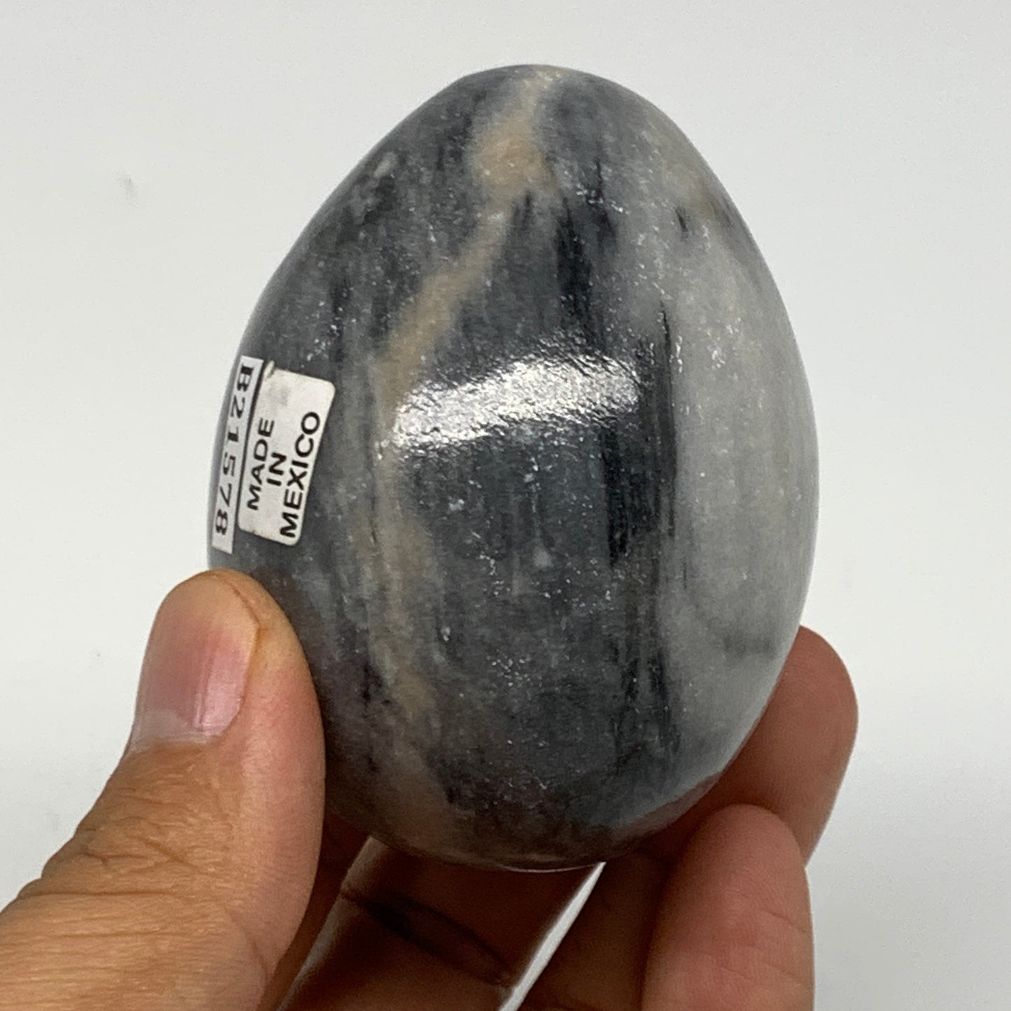 226.6g, 2.6"x2" Natural Gray Onyx Egg Gemstone Mineral, from Mexico, B21578