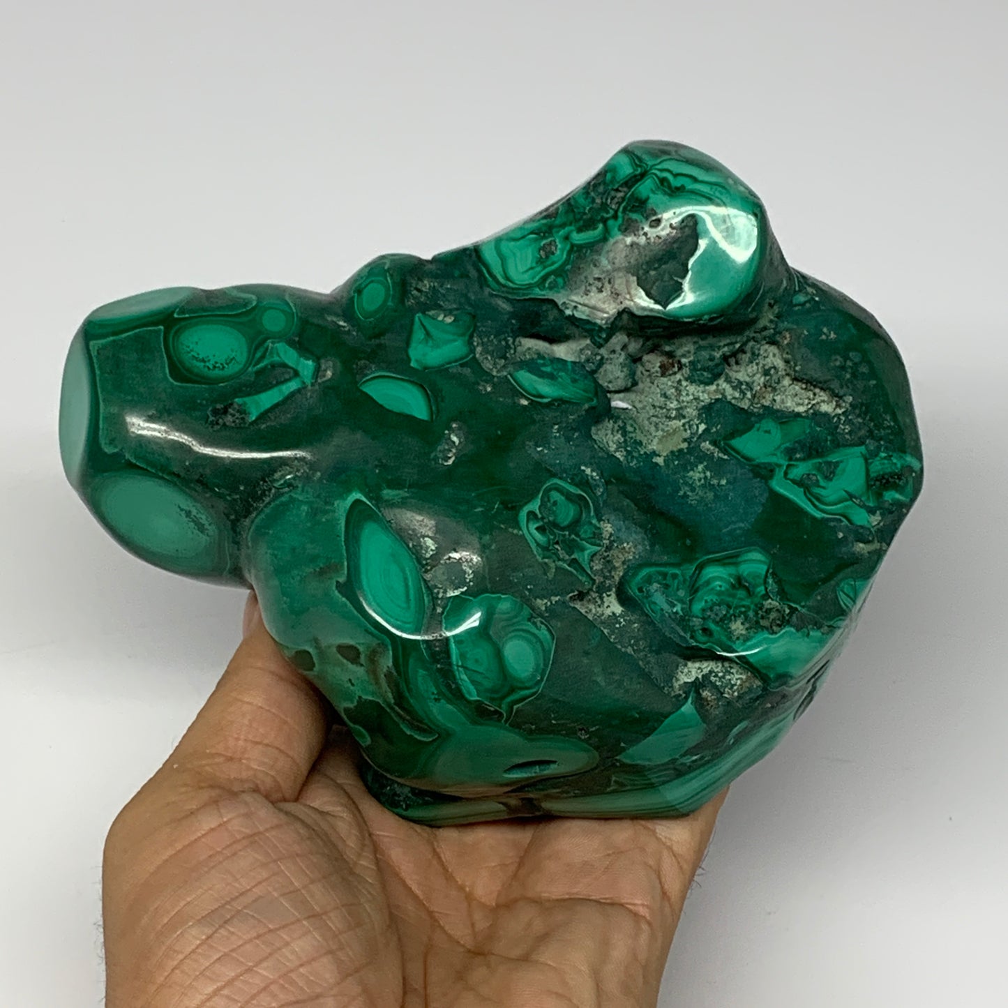 1435g, 5.5"x4.5"x3.4" Natural Malachite Freeform Polished @Congo, B18451
