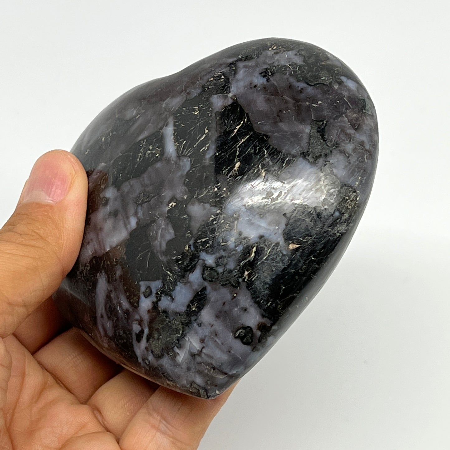 473.9g,3.4"x3.7"x1.5" Indigo Gabro Merlinite Heart Gemstone @Madagascar,B19898