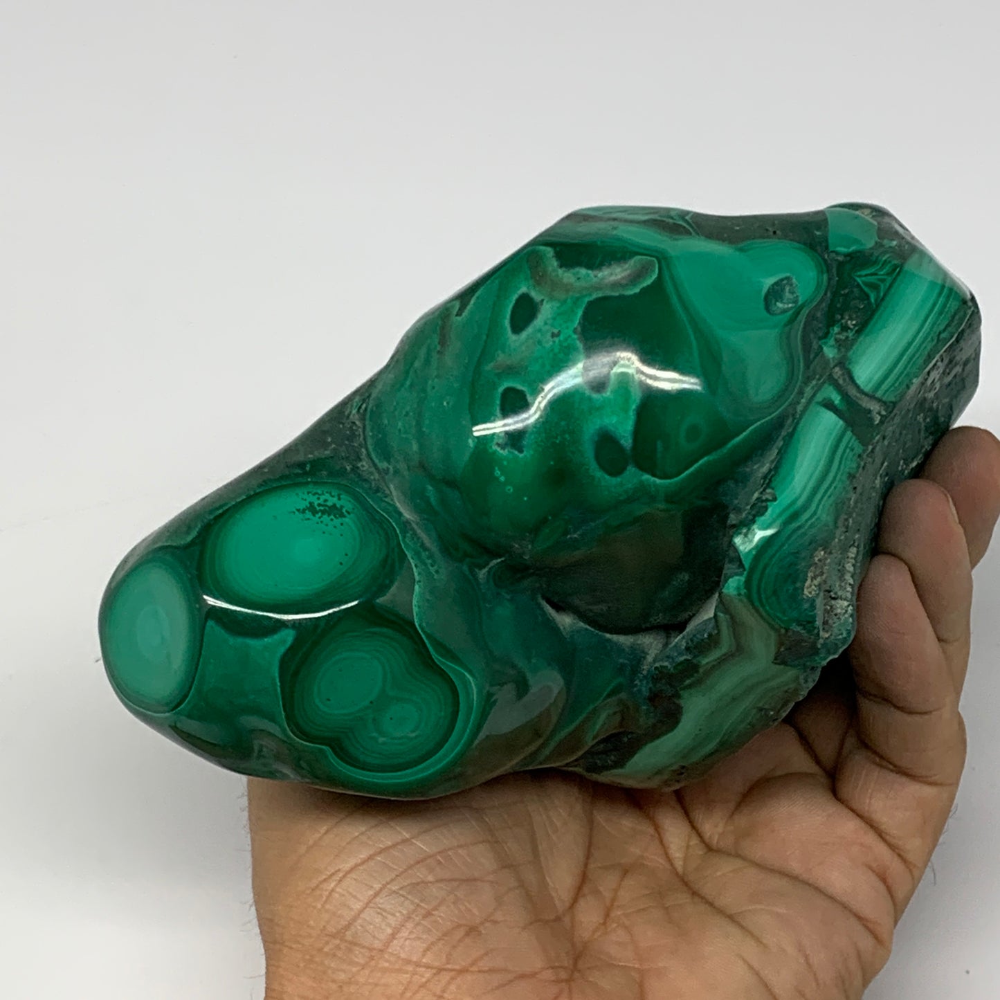 1435g, 5.5"x4.5"x3.4" Natural Malachite Freeform Polished @Congo, B18451
