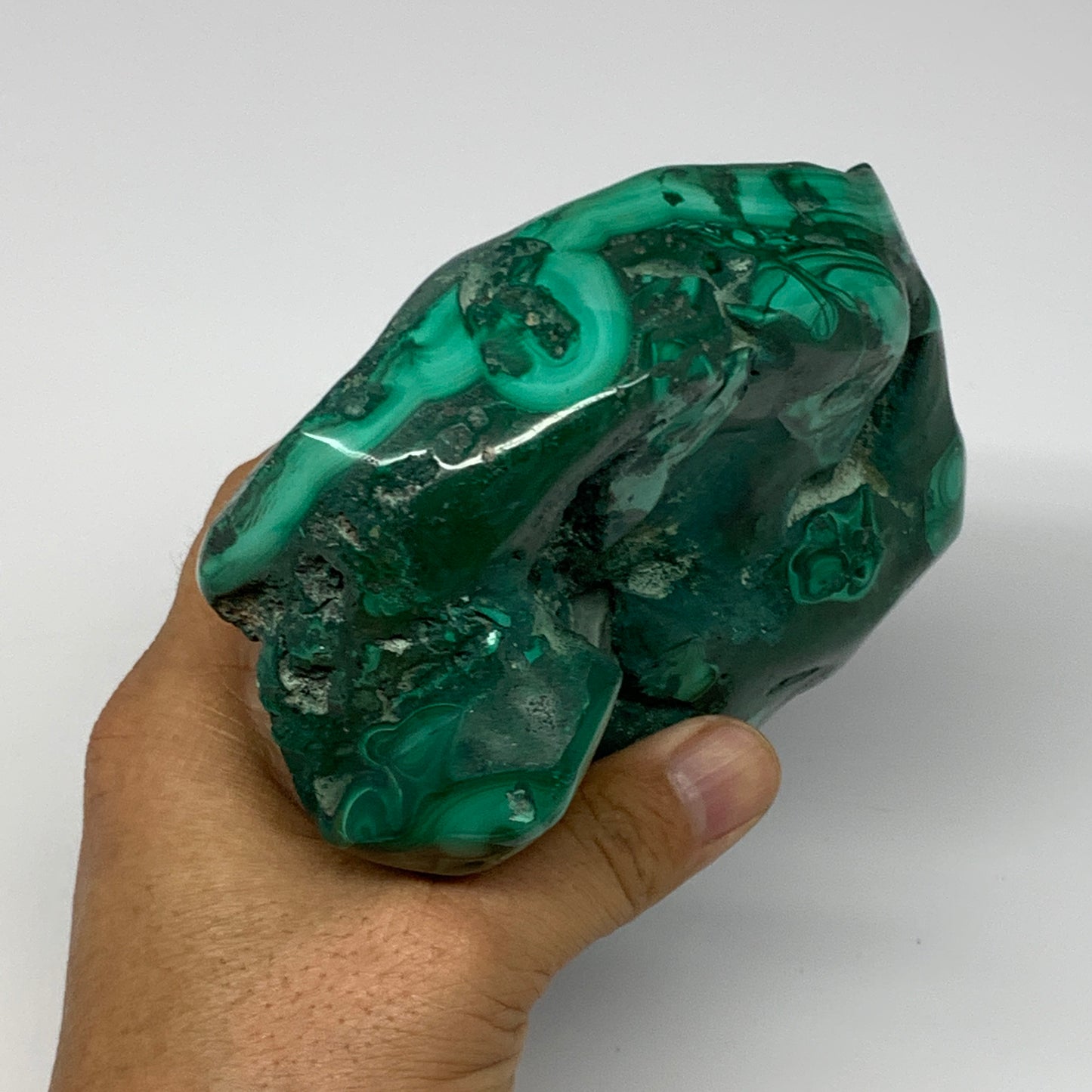 1435g, 5.5"x4.5"x3.4" Natural Malachite Freeform Polished @Congo, B18451