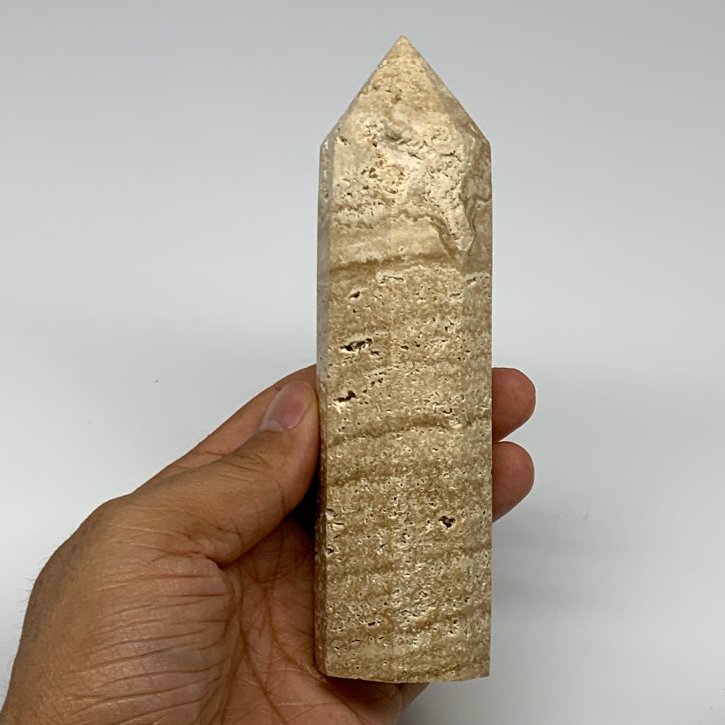 279.1g, 5.5"x1.5"x1.3" Natural Chocolate Calcite Tower Point Obelisk Crystal, B2