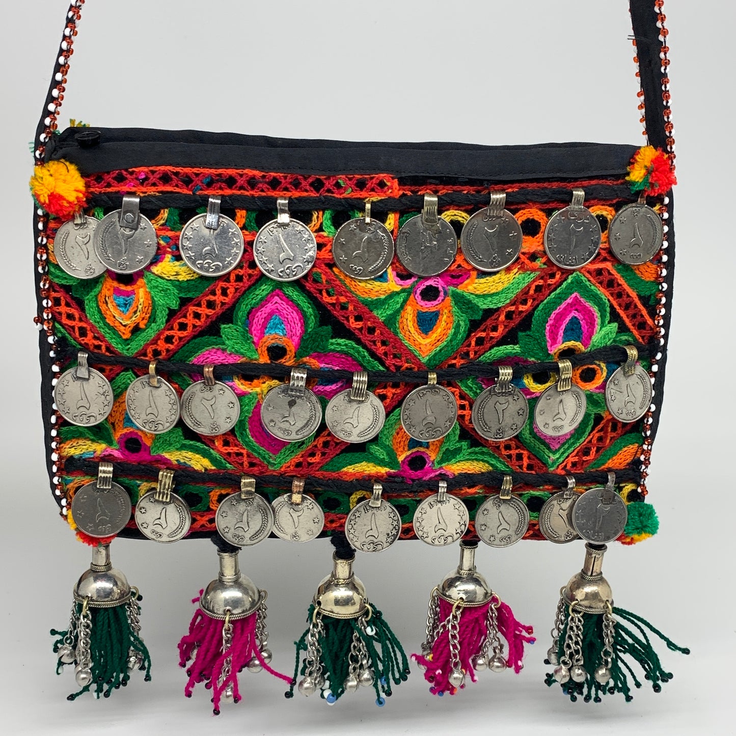 512g,10"x7"Turkmen Handbag Purse Crossbody Handmade Silk Coin @Afghanistan,P146