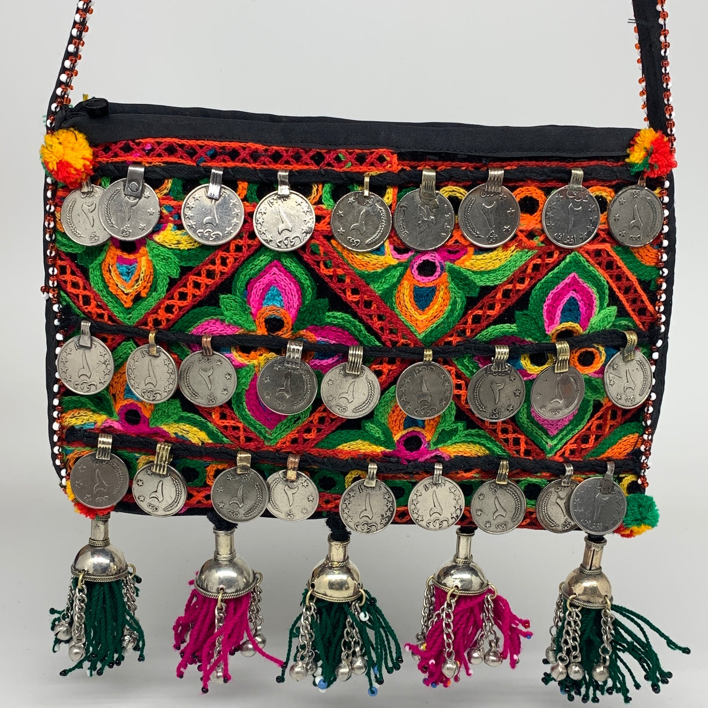 512g,10"x7"Turkmen Handbag Purse Crossbody Handmade Silk Coin @Afghanistan,P146