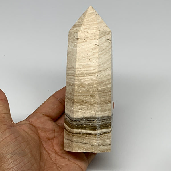 450.5g, 5.5"x1.8" Natural Chocolate Calcite Tower Point Obelisk Crystal, B23308