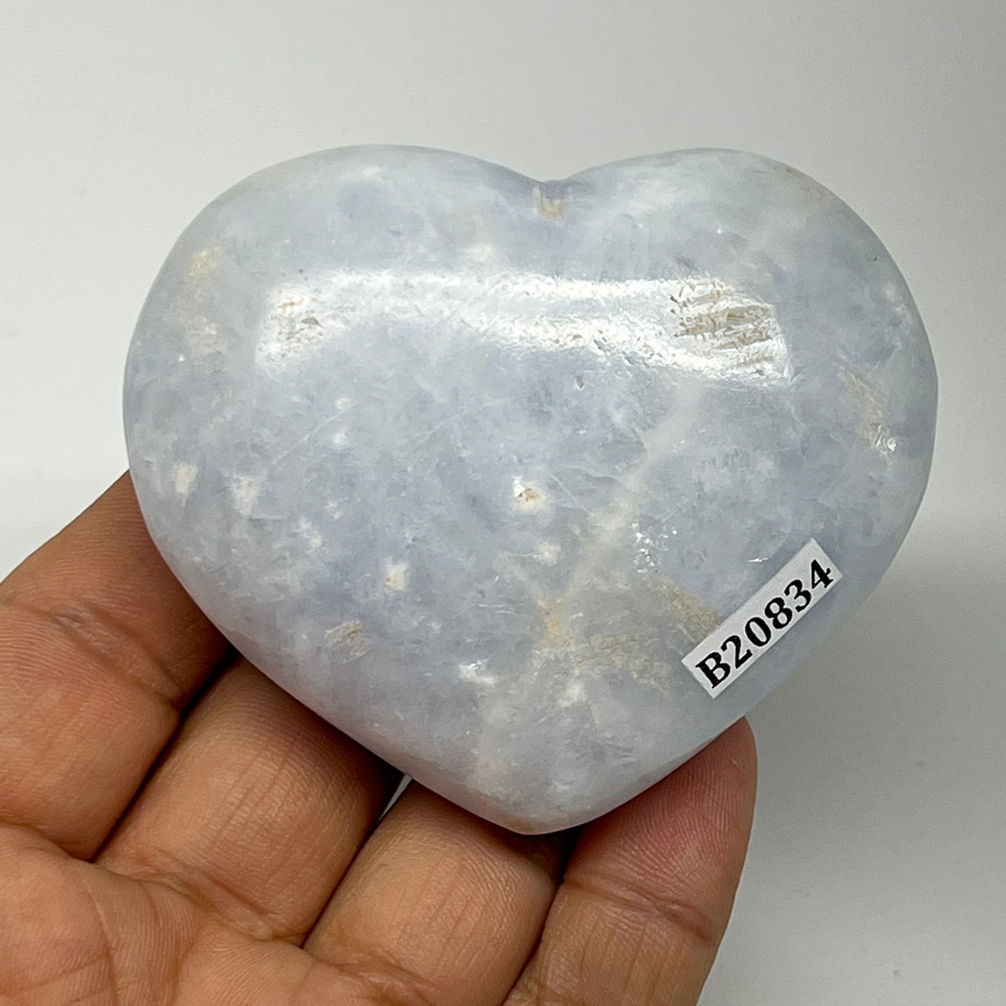 173.9g, 2.3"x2.7"x1.2" Blue Calcite Heart Gemstones Reiki @Madagascar,B20834