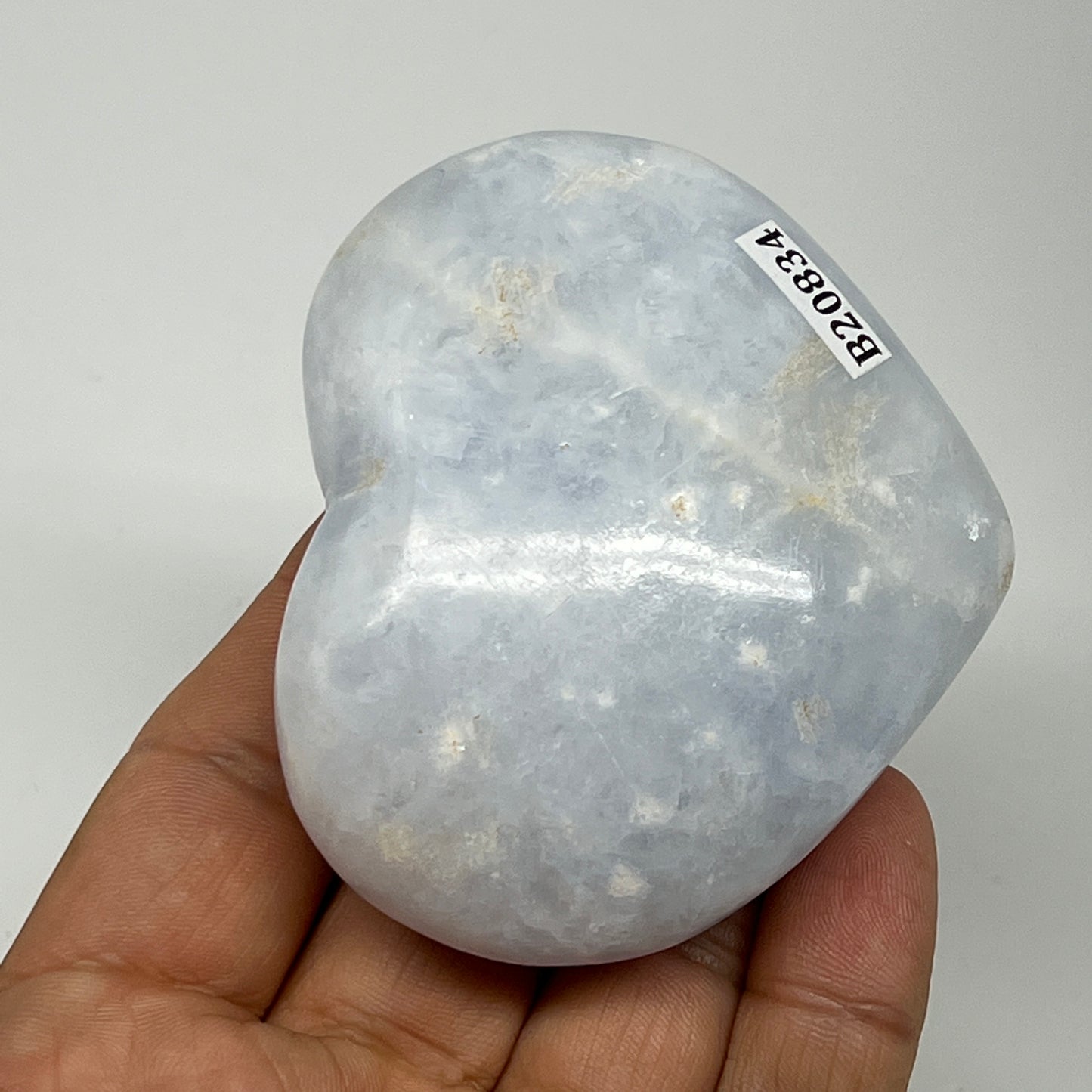 173.9g, 2.3"x2.7"x1.2" Blue Calcite Heart Gemstones Reiki @Madagascar,B20834