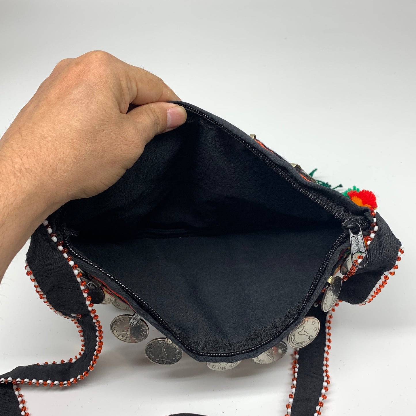 512g,10"x7"Turkmen Handbag Purse Crossbody Handmade Silk Coin @Afghanistan,P146