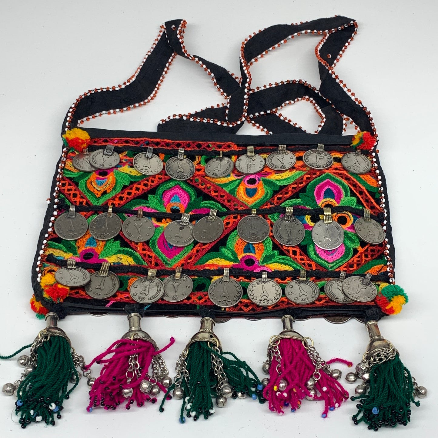 512g,10"x7"Turkmen Handbag Purse Crossbody Handmade Silk Coin @Afghanistan,P146