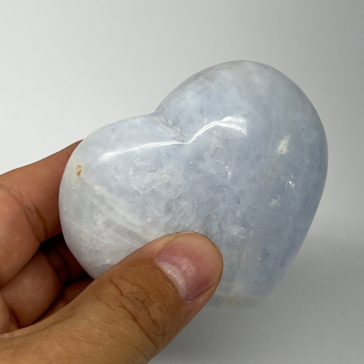 173.9g, 2.3"x2.7"x1.2" Blue Calcite Heart Gemstones Reiki @Madagascar,B20834