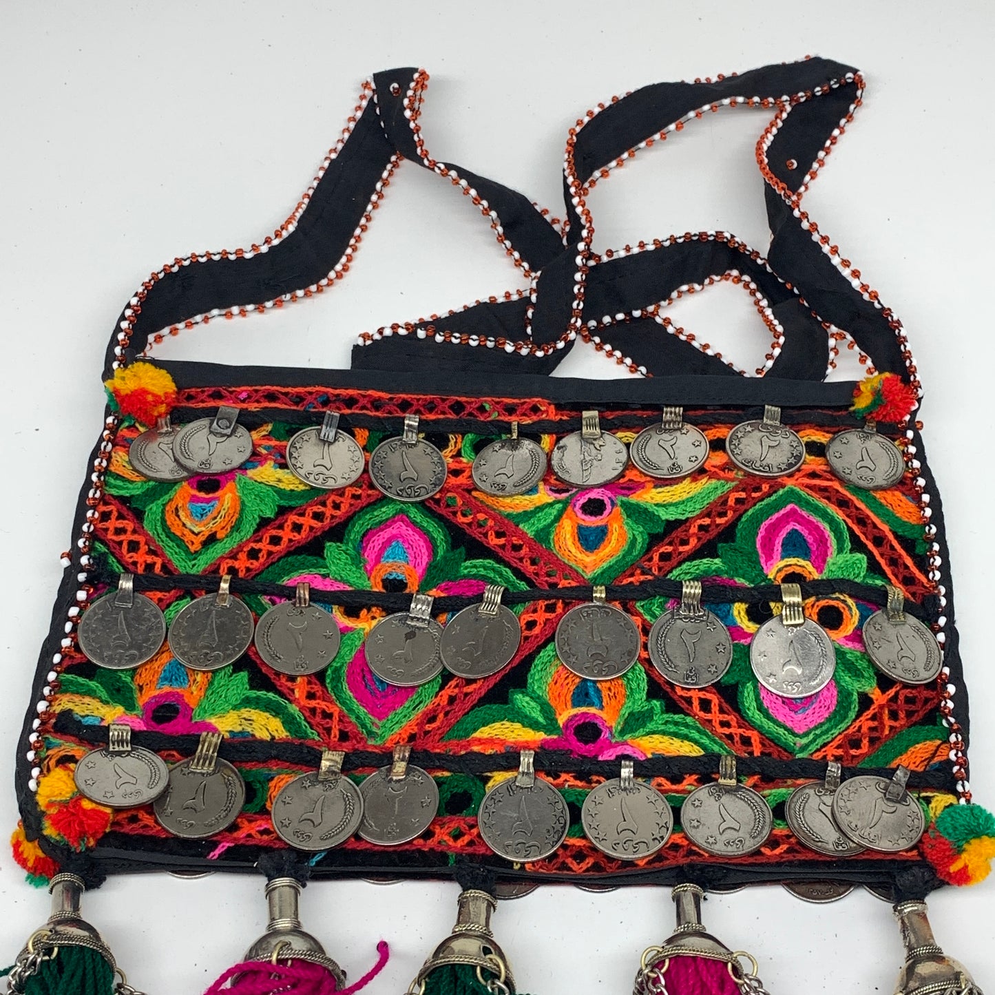 512g,10"x7"Turkmen Handbag Purse Crossbody Handmade Silk Coin @Afghanistan,P146