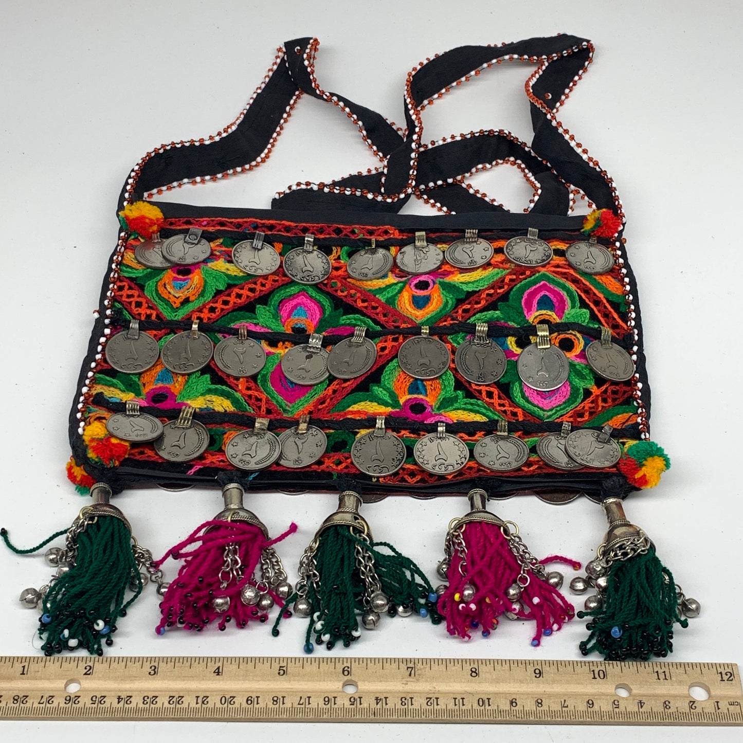 512g,10"x7"Turkmen Handbag Purse Crossbody Handmade Silk Coin @Afghanistan,P146