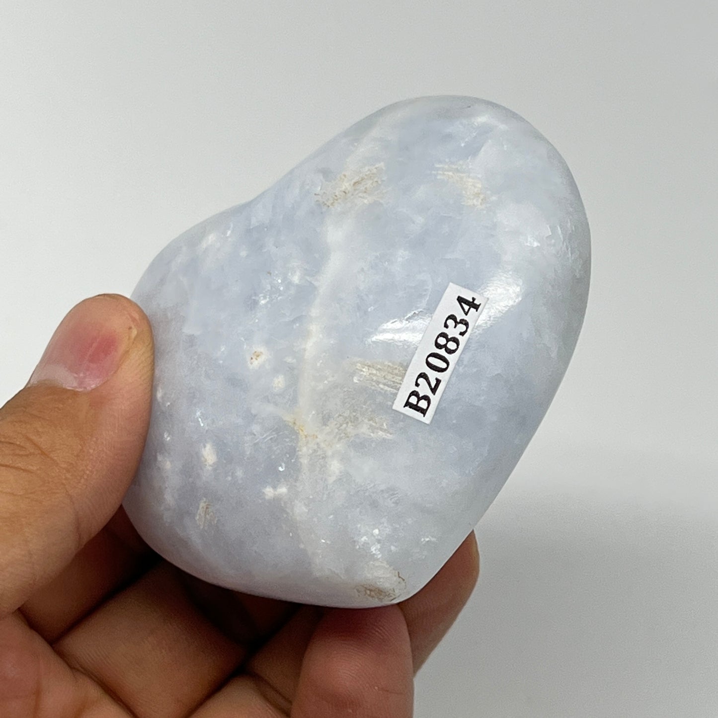 173.9g, 2.3"x2.7"x1.2" Blue Calcite Heart Gemstones Reiki @Madagascar,B20834