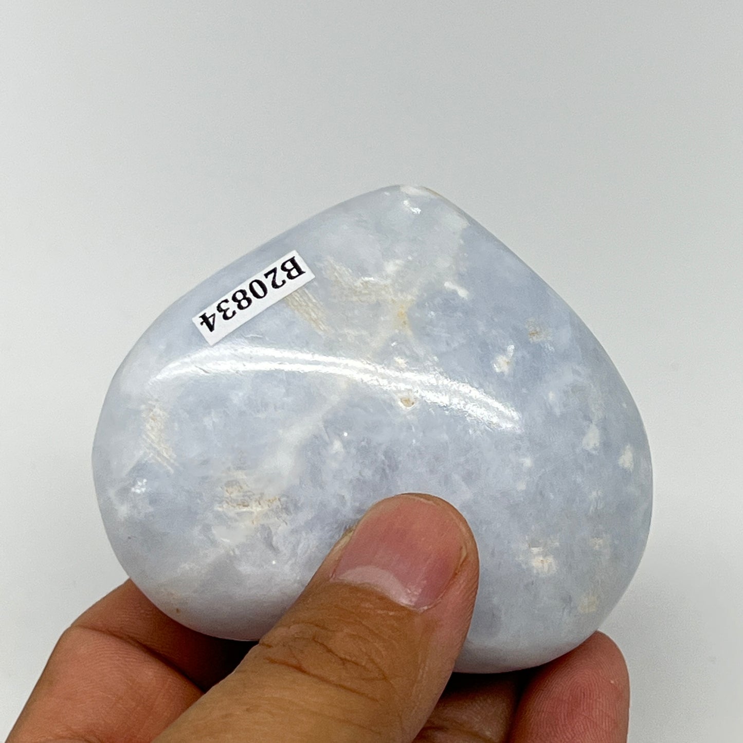 173.9g, 2.3"x2.7"x1.2" Blue Calcite Heart Gemstones Reiki @Madagascar,B20834