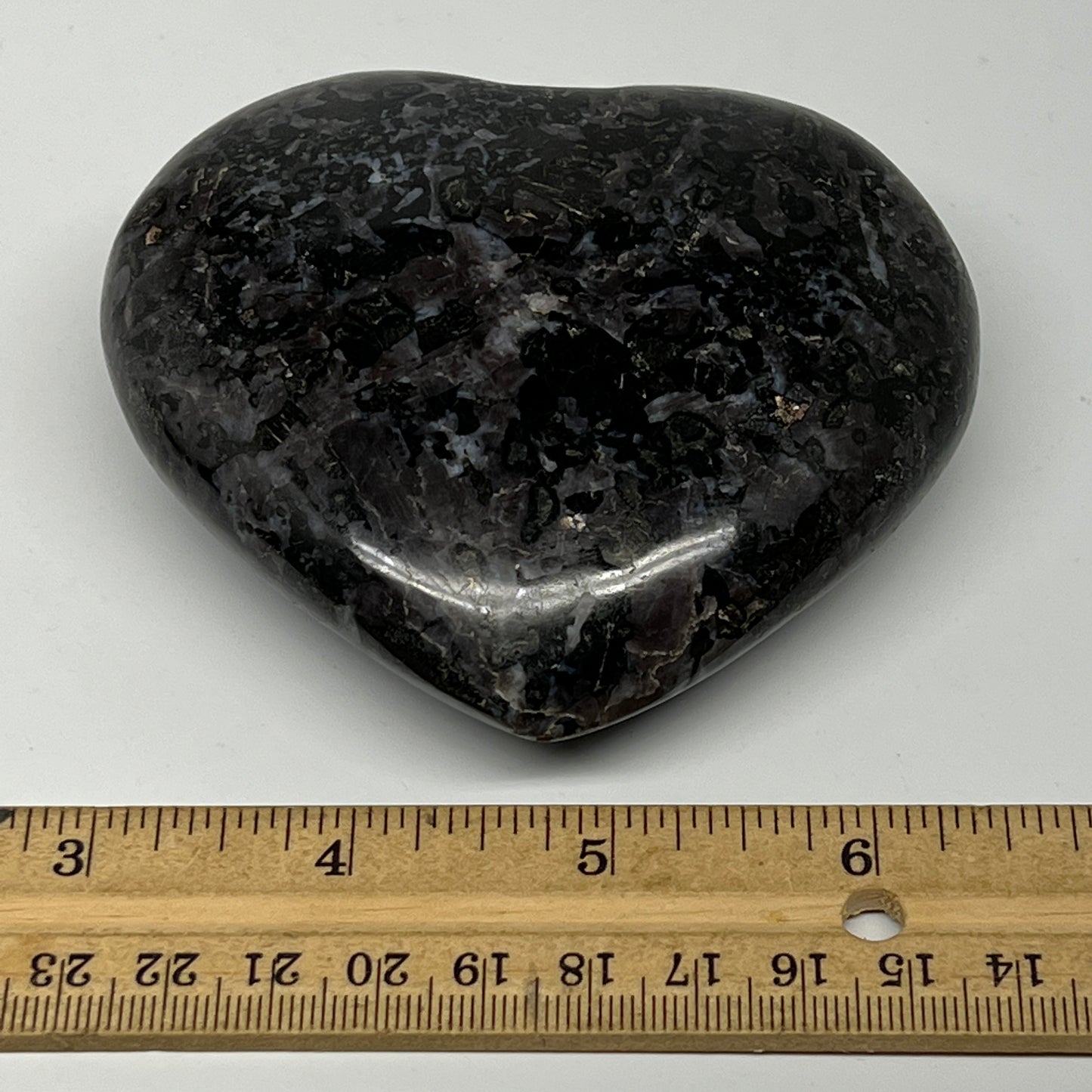 365.6g,3.3"x3.6"x1.2" Indigo Gabro Merlinite Heart Gemstone @Madagascar,B19900