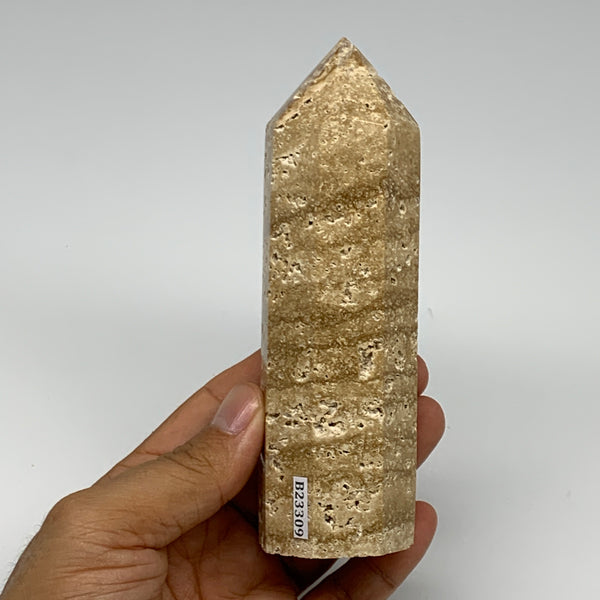323.9g, 5.2"x1.5" Natural Chocolate Calcite Tower Point Obelisk Crystal, B23309