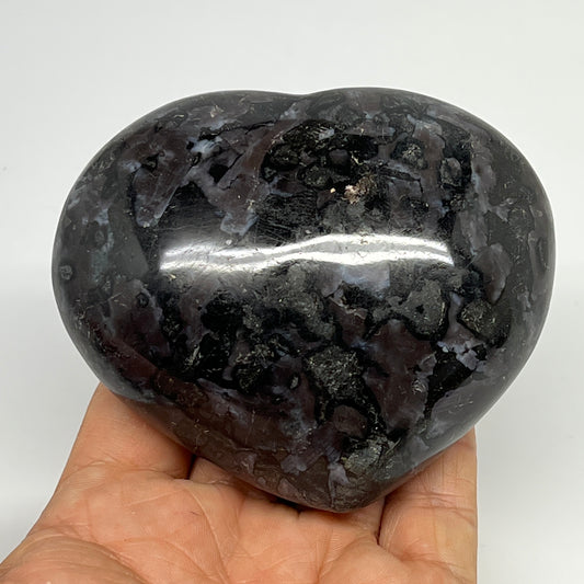 397.5g,3"x3.4"x1.7" Indigo Gabro Merlinite Heart Gemstone @Madagascar,B19901