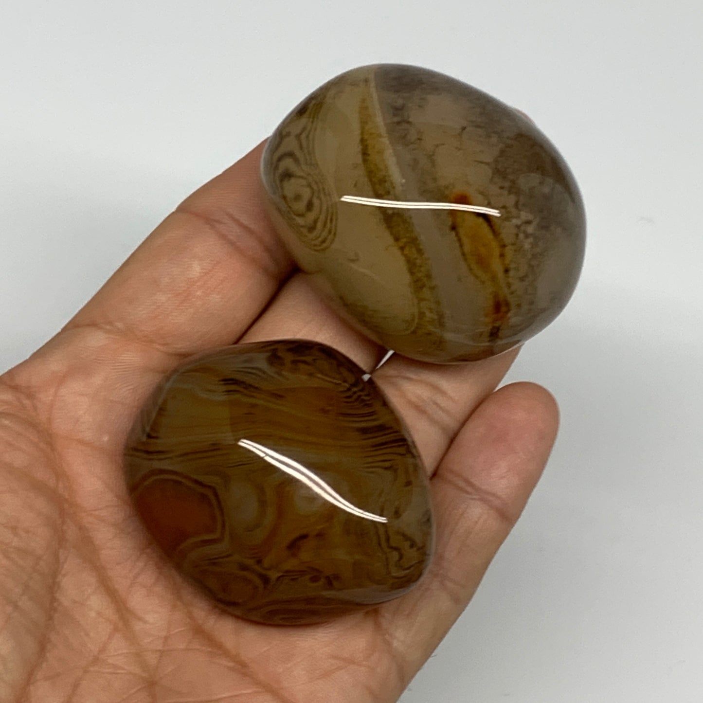 161.1g,1.9"-2", 2pcs, Sardonyx Palm-Stone Gem Crystal Polished Reiki, B26480