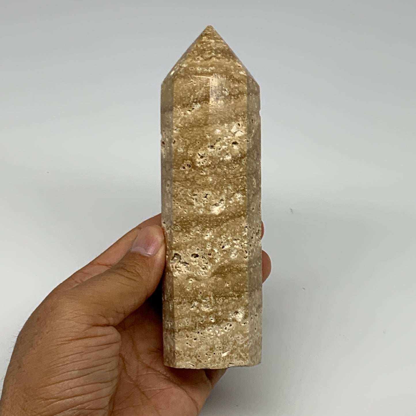 350.3g, 5.6"x1.5" Natural Chocolate Calcite Tower Point Obelisk Crystal, B23310