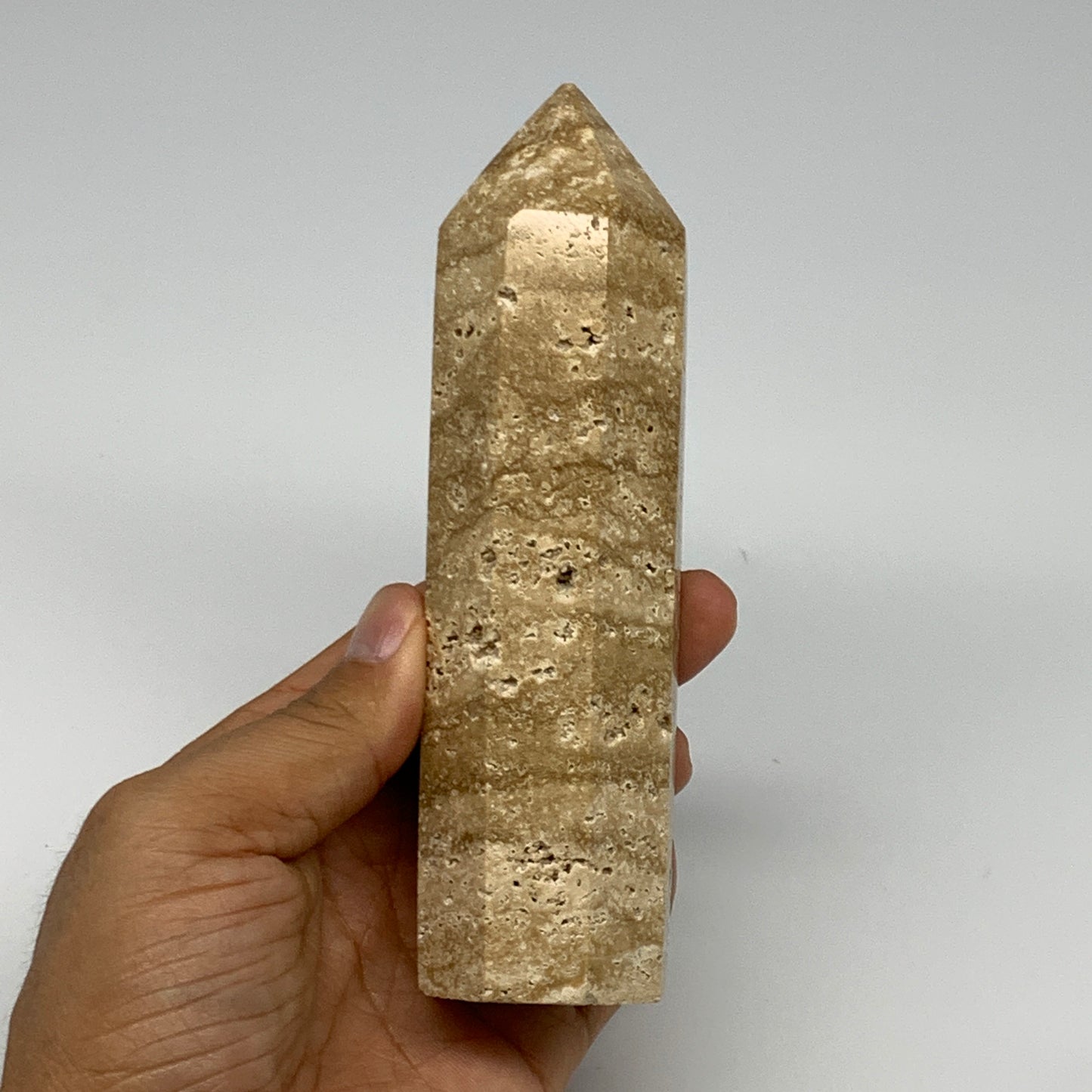 350.3g, 5.6"x1.5" Natural Chocolate Calcite Tower Point Obelisk Crystal, B23310