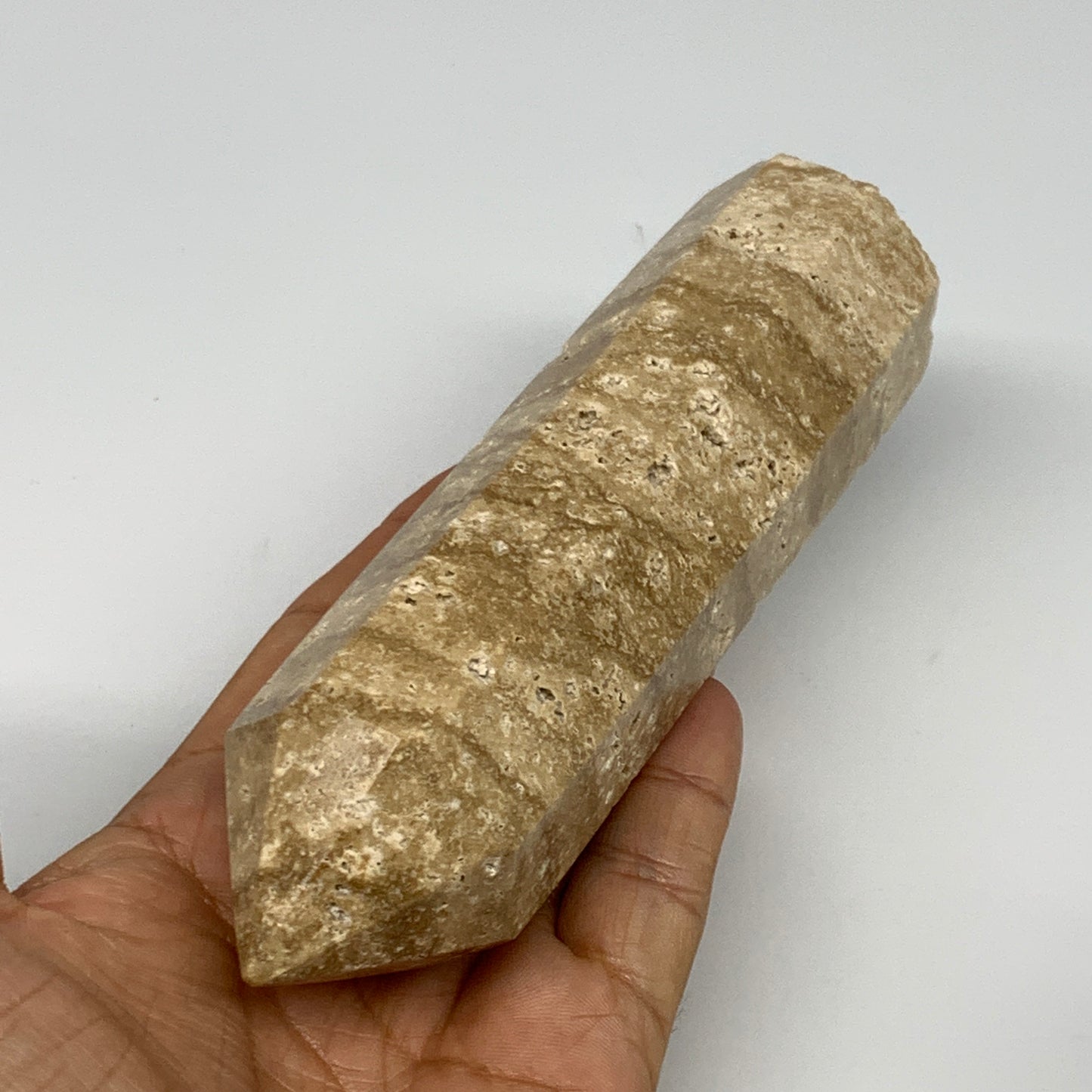 350.3g, 5.6"x1.5" Natural Chocolate Calcite Tower Point Obelisk Crystal, B23310