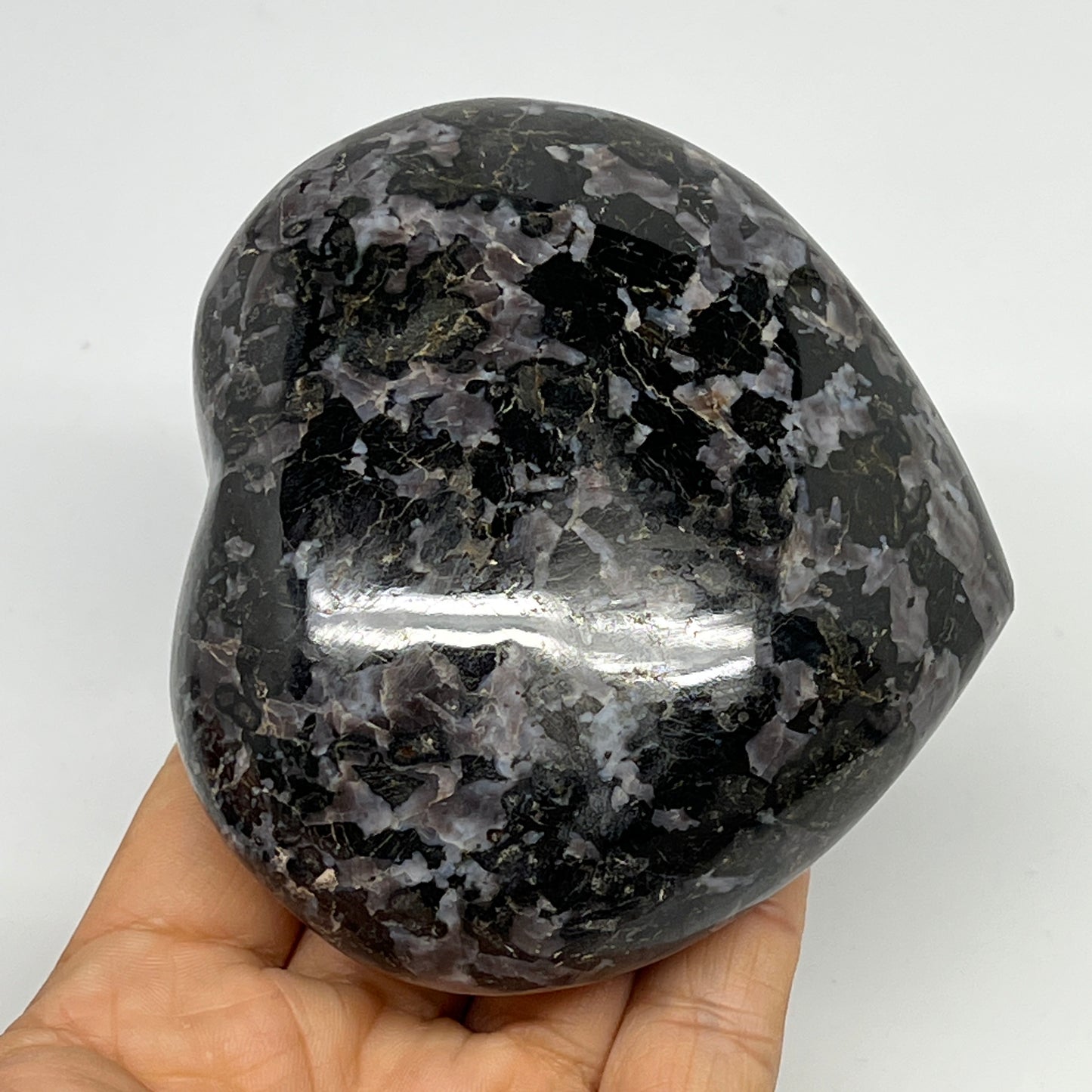 473.5g,3.5"x3.8"x1.5" Indigo Gabro Merlinite Heart Gemstone @Madagascar,B19902