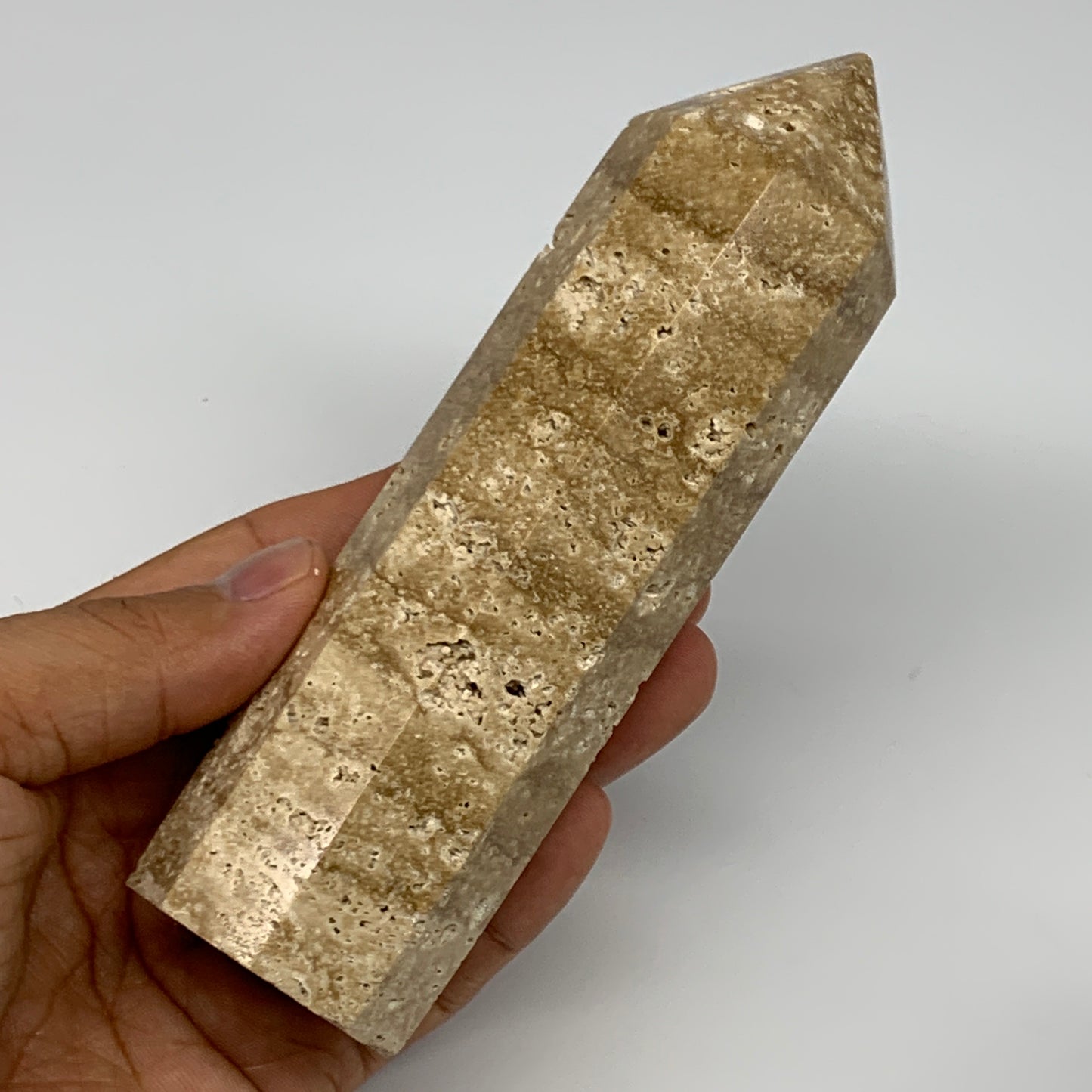 350.3g, 5.6"x1.5" Natural Chocolate Calcite Tower Point Obelisk Crystal, B23310