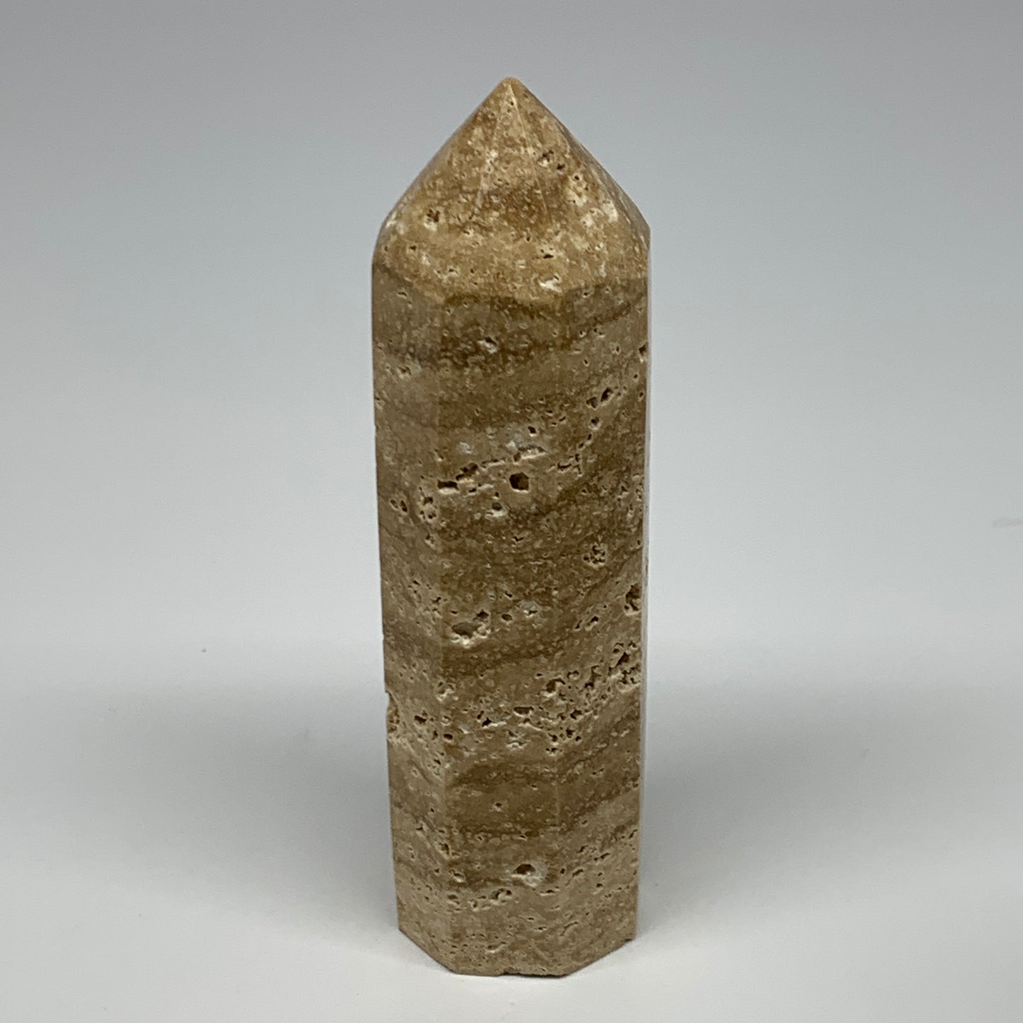 350.3g, 5.6"x1.5" Natural Chocolate Calcite Tower Point Obelisk Crystal, B23310