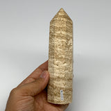291.8g, 5.6"x1.5" Natural Chocolate Calcite Tower Point Obelisk Crystal, B23311