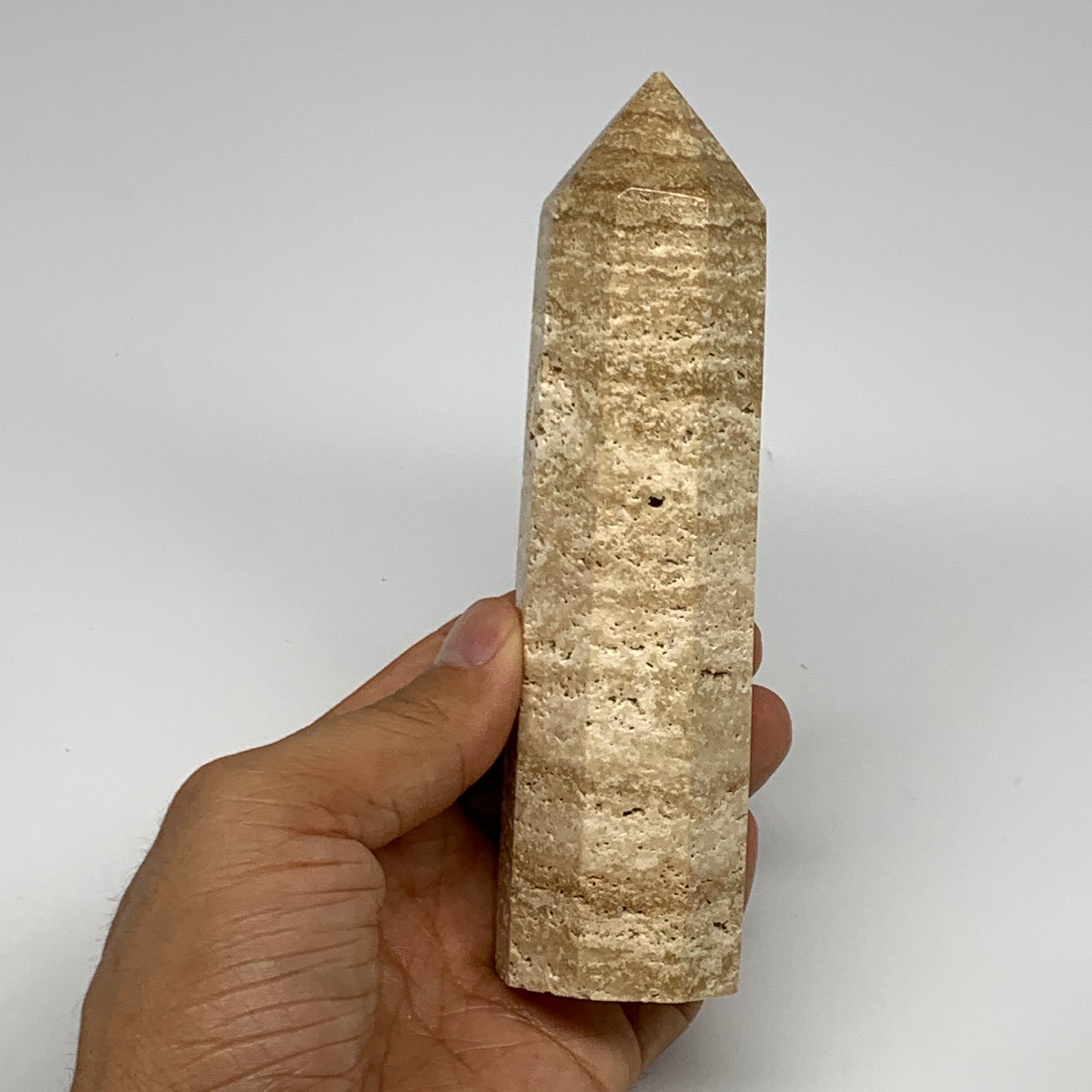 291.8g, 5.6"x1.5" Natural Chocolate Calcite Tower Point Obelisk Crystal, B23311