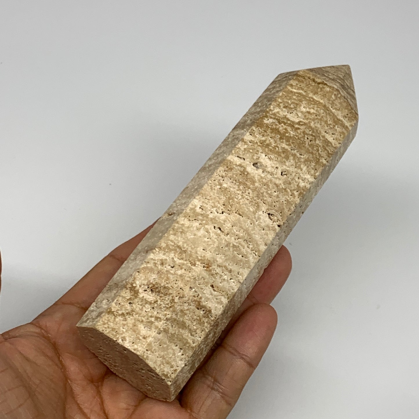 291.8g, 5.6"x1.5" Natural Chocolate Calcite Tower Point Obelisk Crystal, B23311