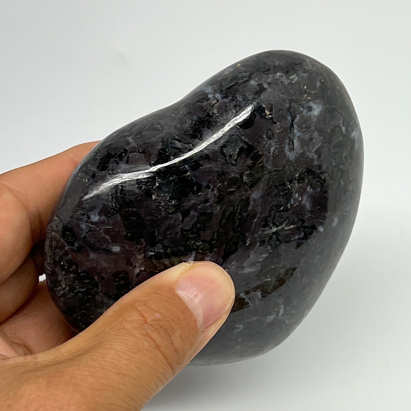 367.6g,3"x3.6"x1.3" Indigo Gabro Merlinite Heart Gemstone @Madagascar,B19903