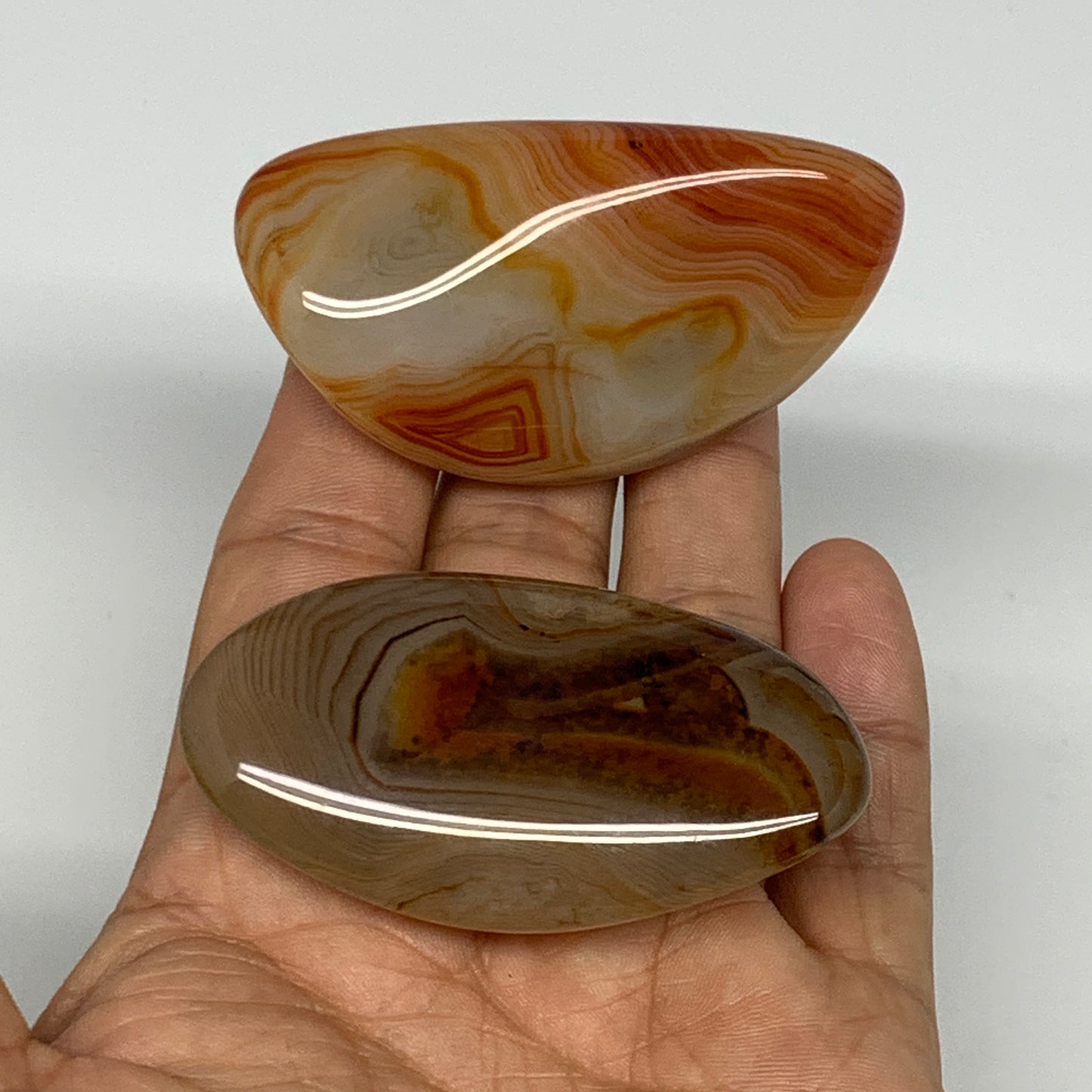 120.1g,2.5"-2.6", 2pcs, Sardonyx Palm-Stone Gem Crystal Polished Reiki, B26483