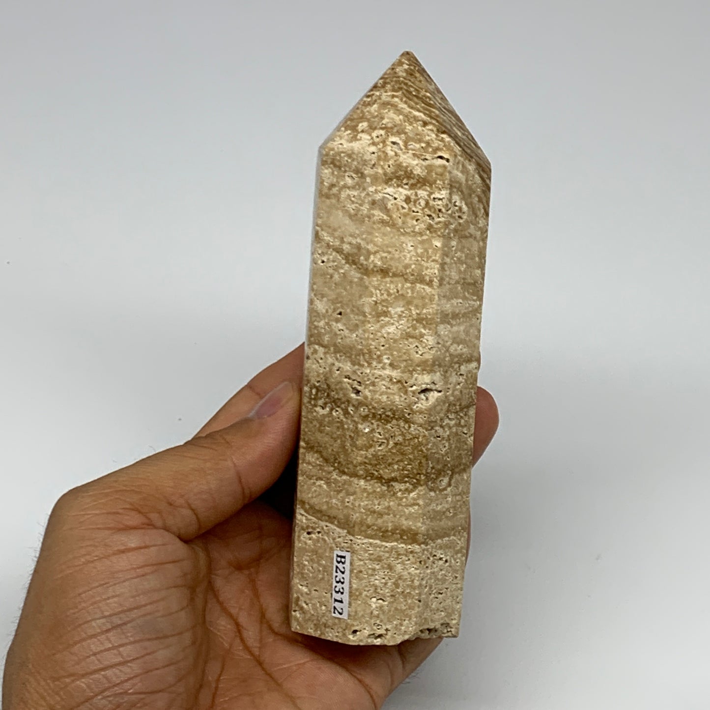 333.4g, 5.2"x1.5" Natural Chocolate Calcite Tower Point Obelisk Crystal, B23312