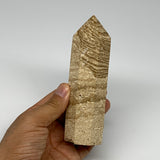 333.4g, 5.2"x1.5" Natural Chocolate Calcite Tower Point Obelisk Crystal, B23312