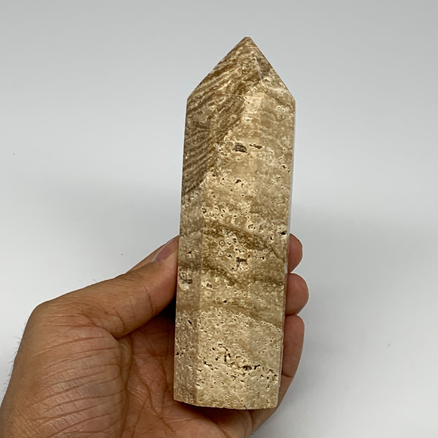 333.4g, 5.2"x1.5" Natural Chocolate Calcite Tower Point Obelisk Crystal, B23312