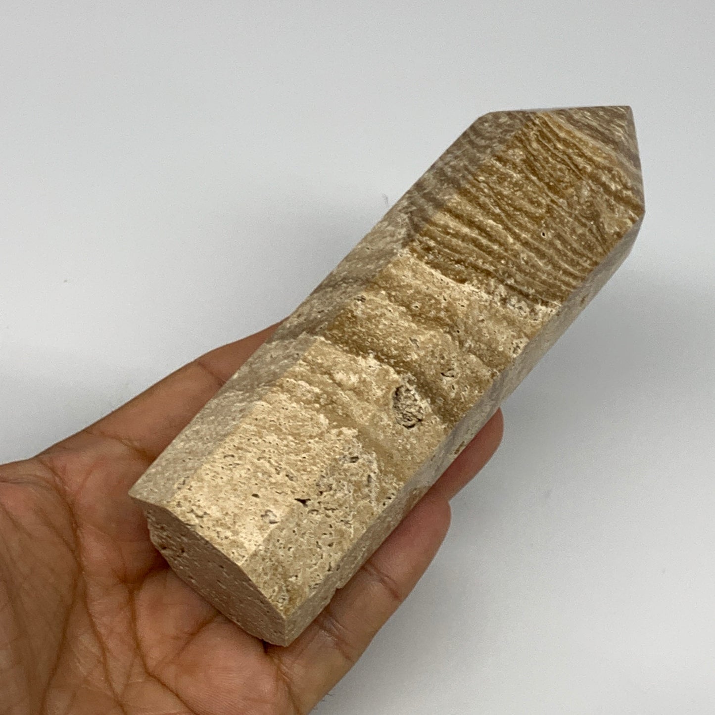 333.4g, 5.2"x1.5" Natural Chocolate Calcite Tower Point Obelisk Crystal, B23312